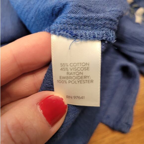 J. Jill Blue Embroidered Peasant Blouse Long Sleeve Medium EUC - Picture 8 of 13